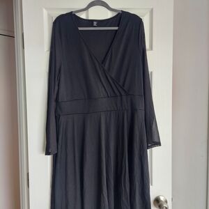 SHEIN Black A-Line Wrap Dress Long Sleeve V-Neck